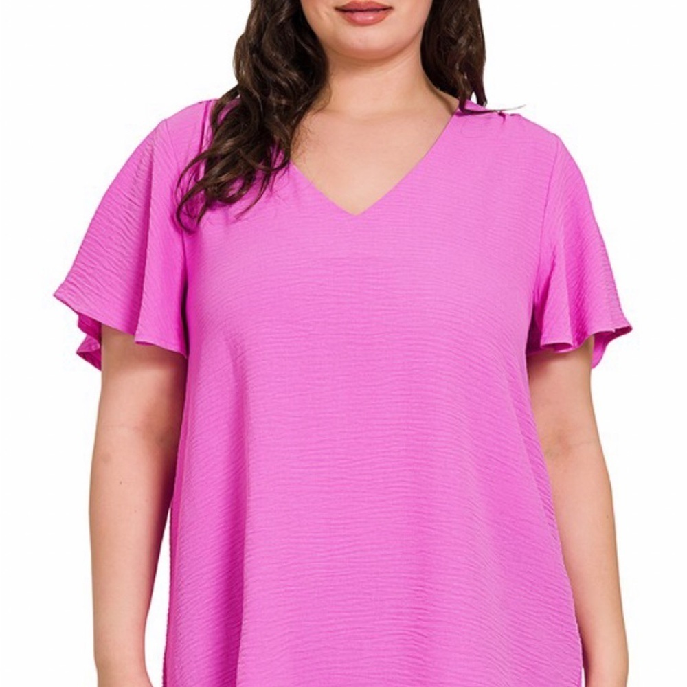 Zenana Plus Size XXXL Flutter Sleeve Blouse Top Hot Pink
